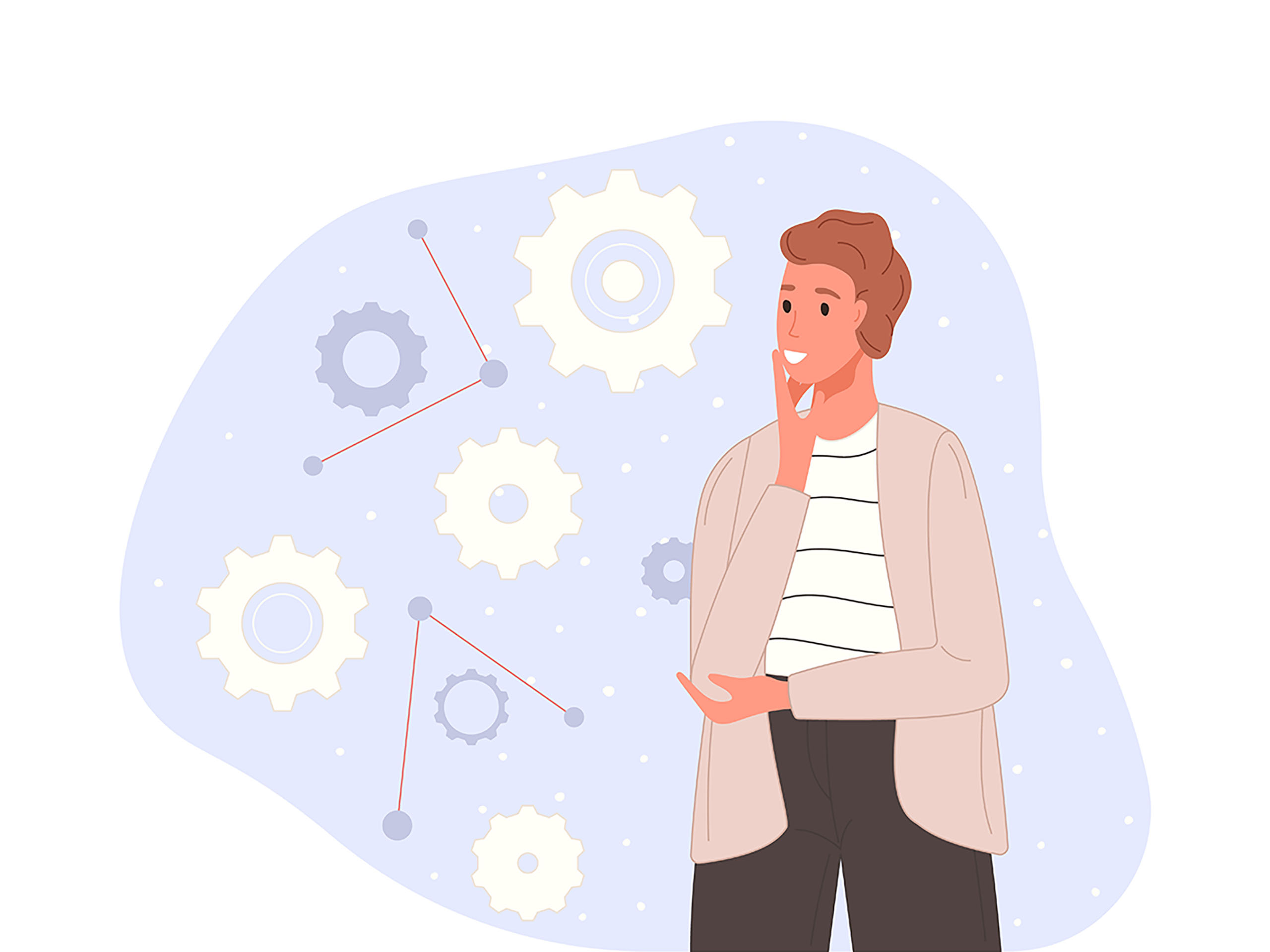 Character in process with mental mindset types or creative models to solve the problem. Vector illustration mind behavior concept